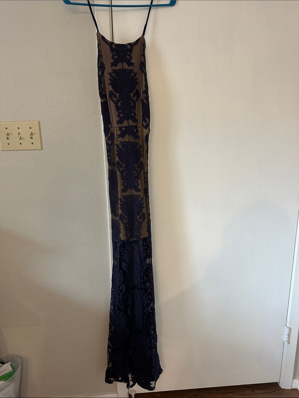 Women's Navy and Brown Lace Maxi Skirt